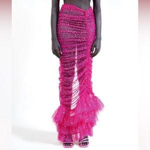 NWT Dyspnea Sheer Pink Sequin Maxi Designer Skirt, XXXL/16